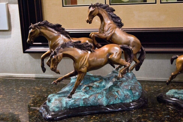 Three Horse Galloping Bronze Sculpture